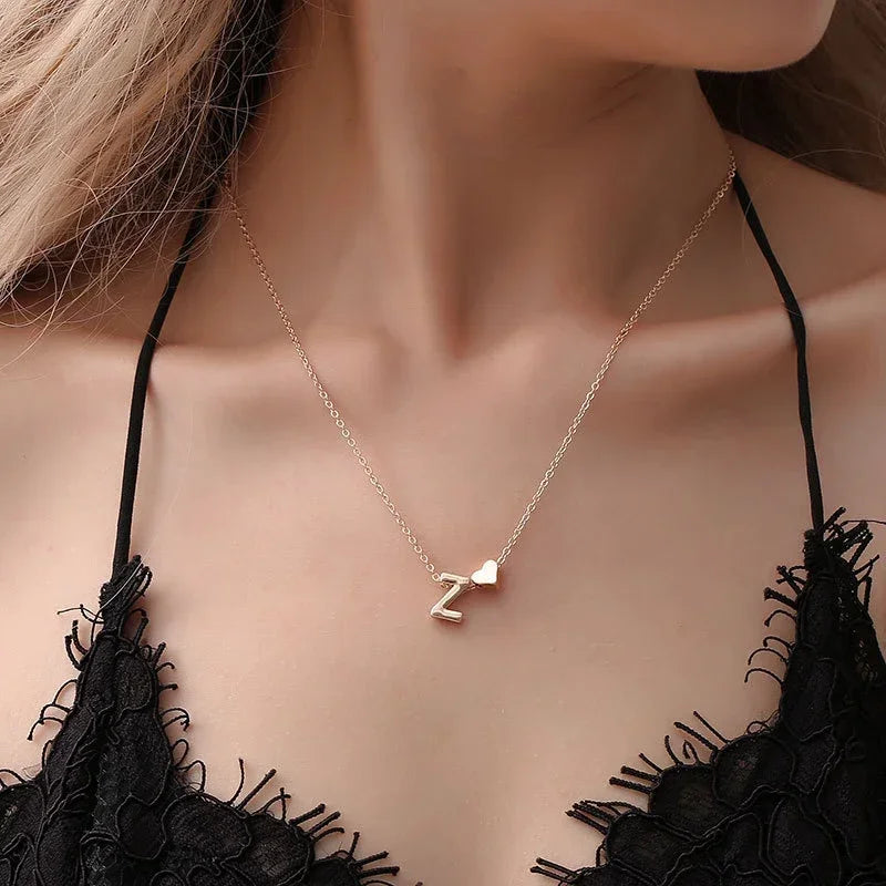 Woman Heart Initial Necklace