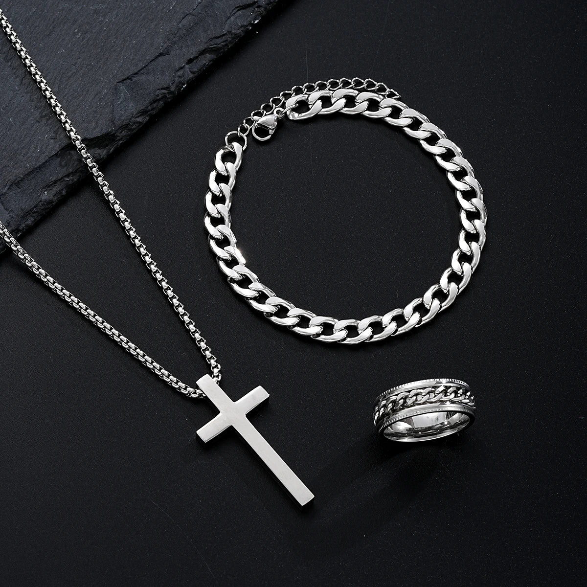 3 Pcs Stainless Steel Bracelet Necklace Ring