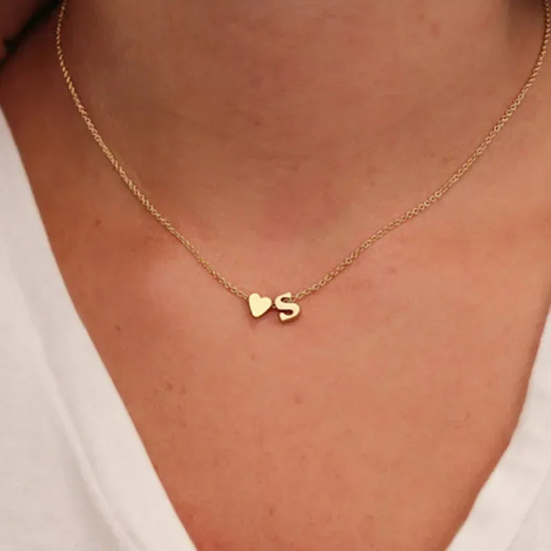 Woman Heart Initial Necklace