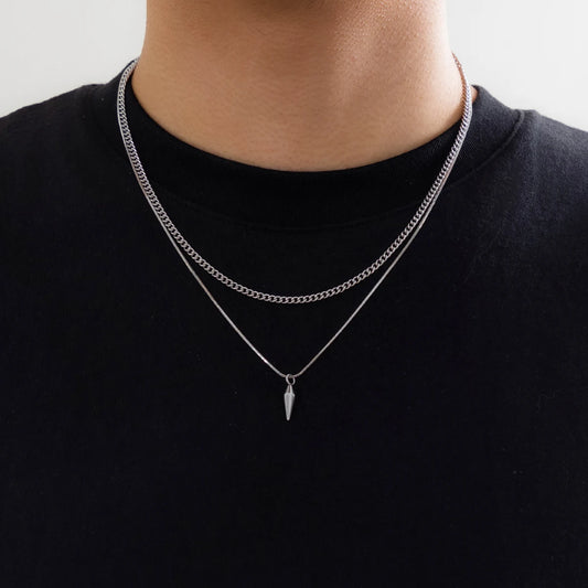 Gold/Sliver Double Chain Necklace with Pendant